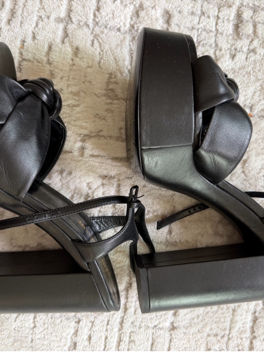 Saint Laurent Black Knotted Leather Platform Sandals with Slingback - Picture 4 of 4
